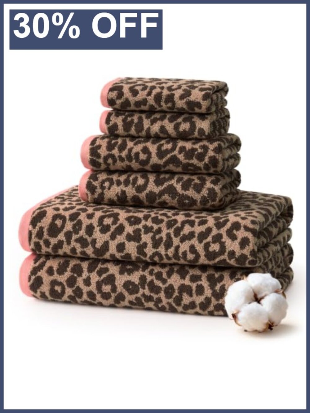 6-Piece 100% Cotton Leopard Print Bathroom Towel Set Quick Dry Absorbent